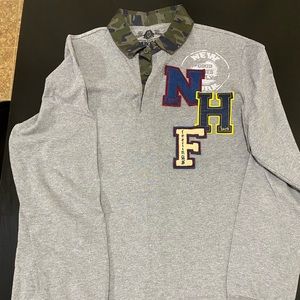 American rag chenille patch rugby longsleeve shirt